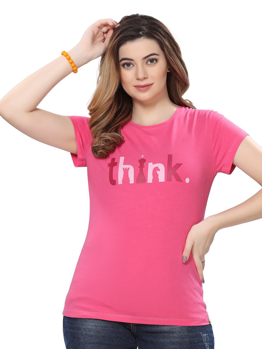 

TITTLI Typoraphy Printed Round Neck Cotton T-Shirt, Pink