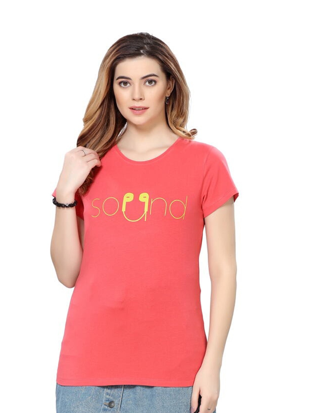 

TITTLI Typography Printed Round Neck Short Sleeve T-shirt, Pink