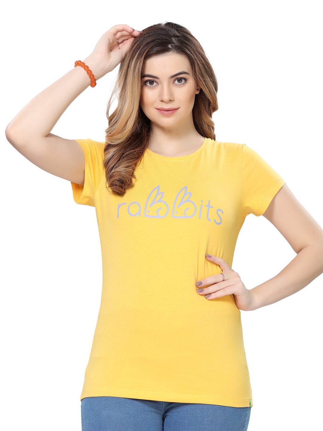 

TITTLI Typography Printed Casual Cotton T-shirt, Yellow