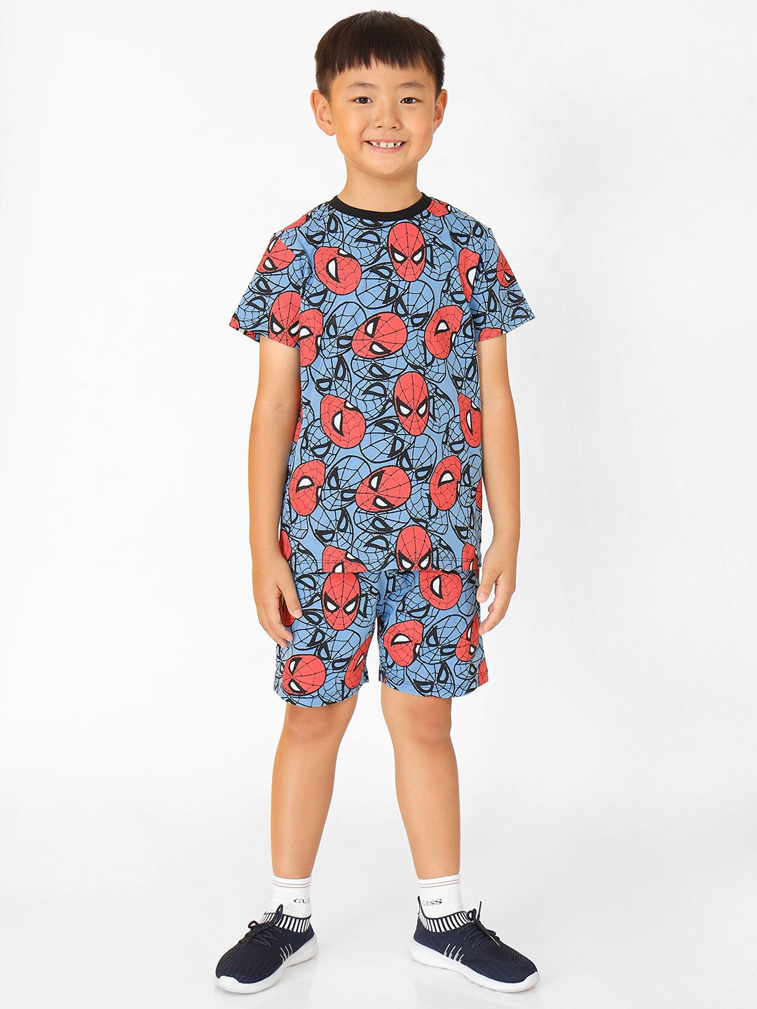 

BONKIDS Boys Printed Pure Cotton T-shirt with Shorts, Blue