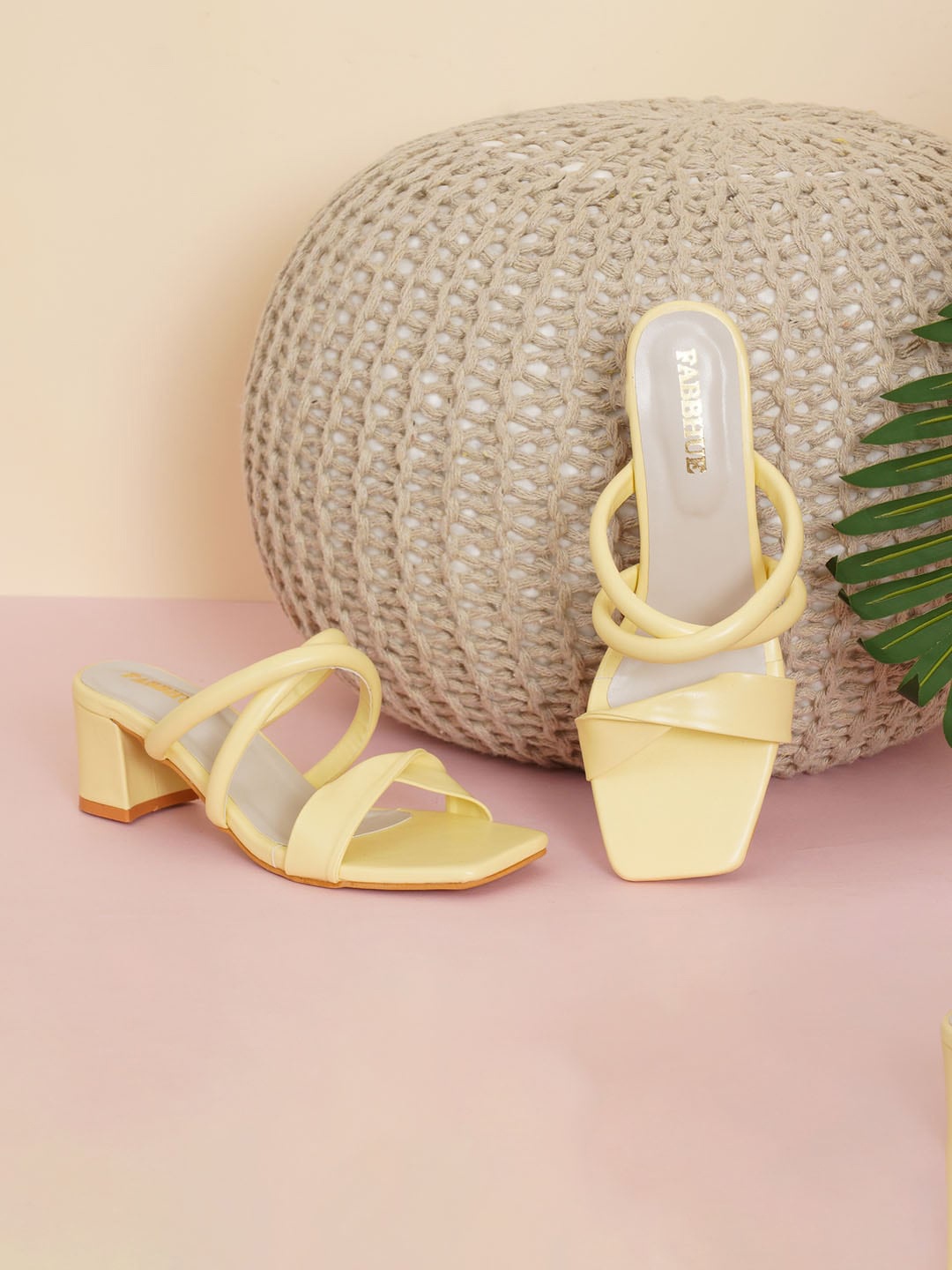 

FABBHUE Strappy Open Toe Block Heels, Yellow