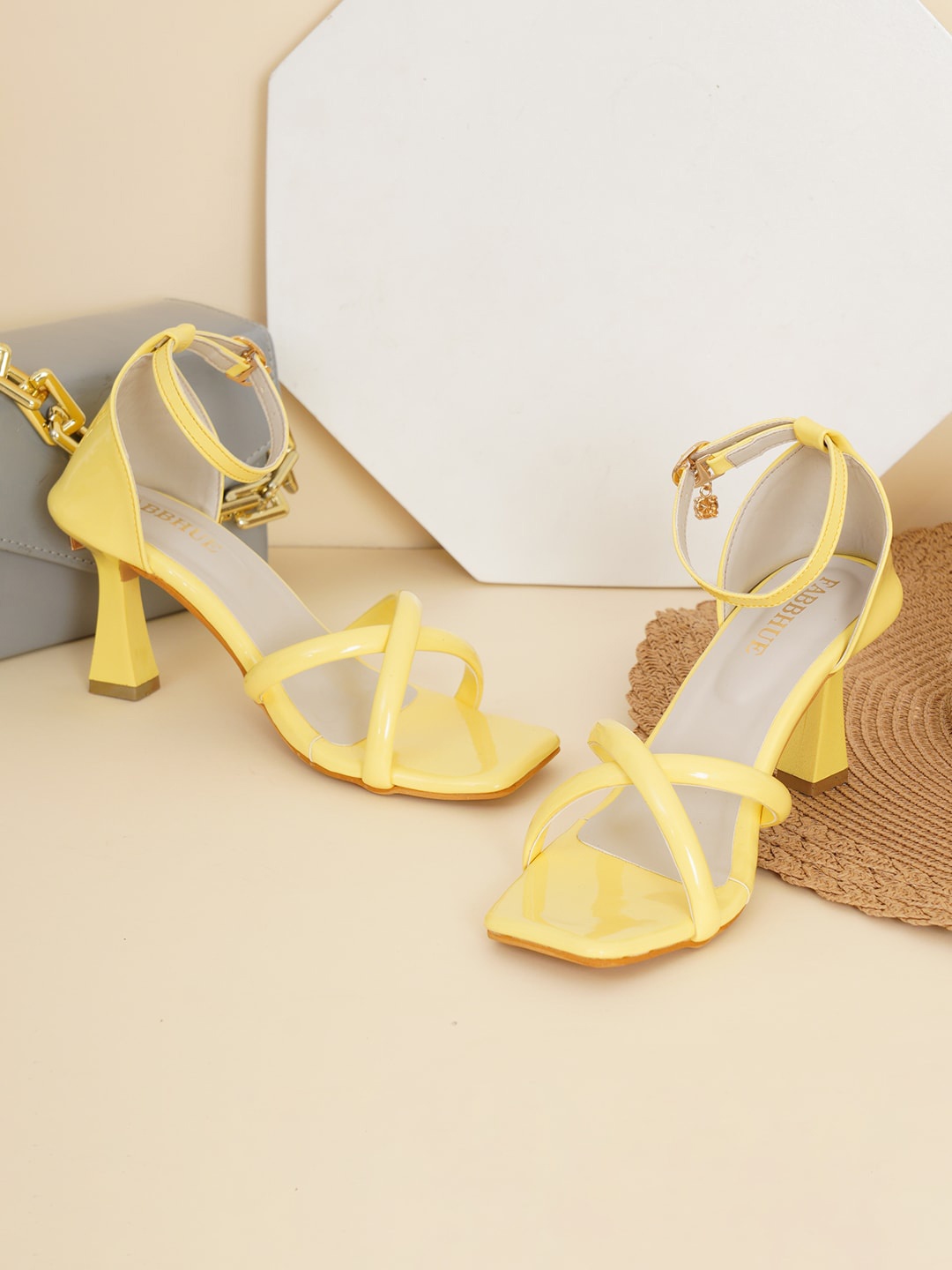 

FABBHUE Criss-Cross Strap Kitten Heels, Yellow