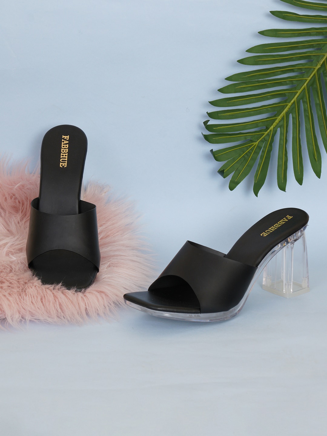 

FABBHUE Open Toe Block Heels, Black