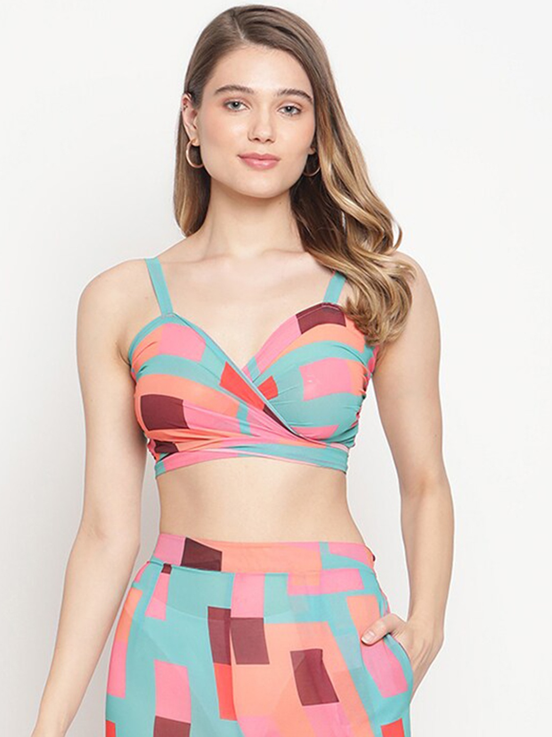 

EROTISSCH Blue & Pink Printed Shoulder Straps Swim Tops