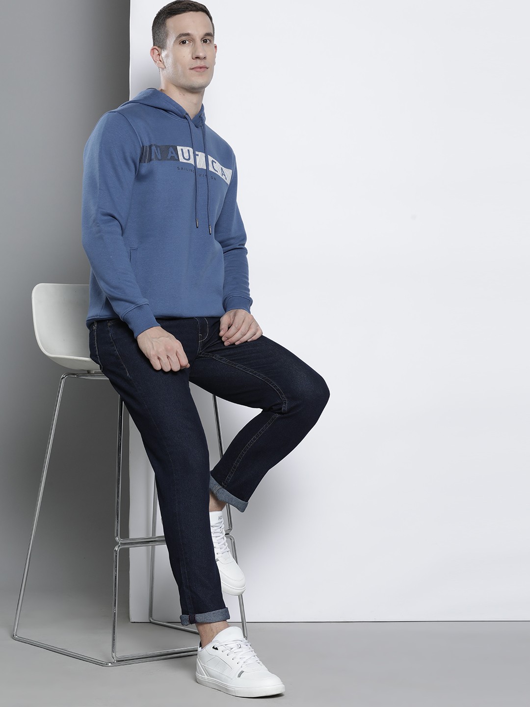 

Nautica Men Blue Printed Hooded Sweatshirt