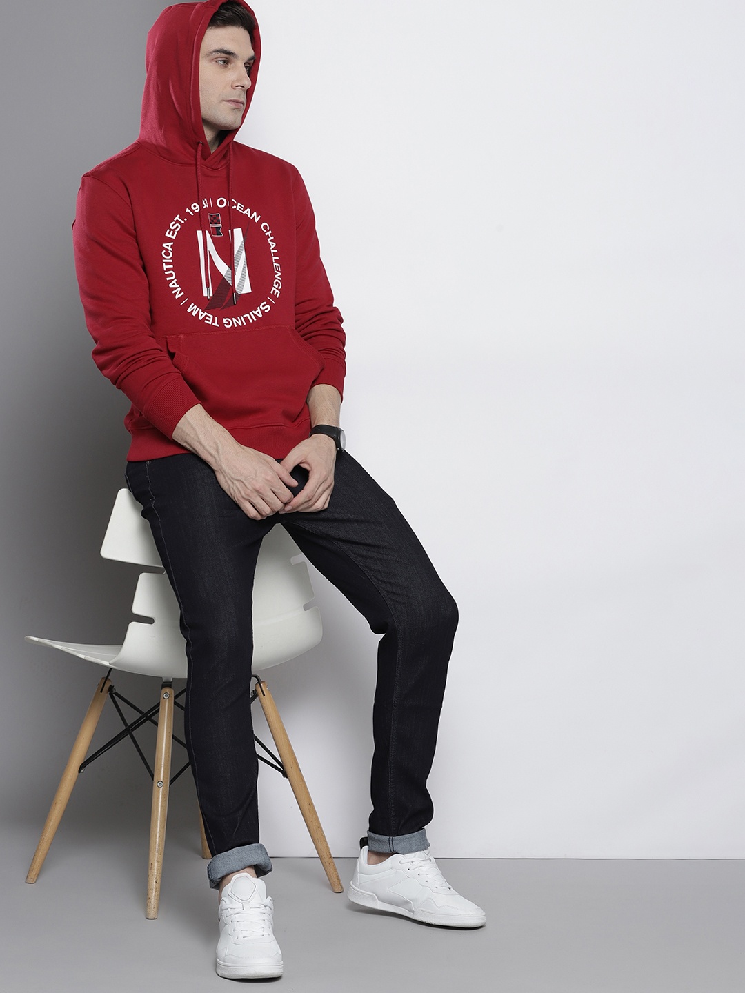 

Nautica Printed Hooded Sweatshirt, Maroon