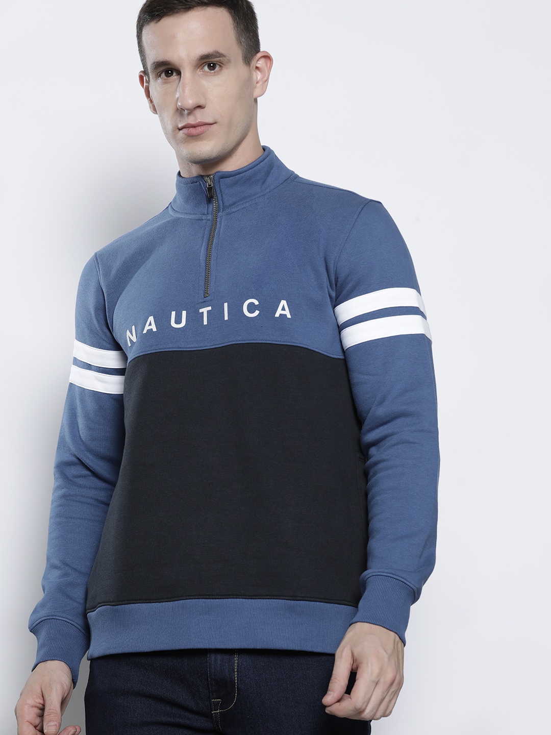 

Nautica Men Colourblocked Half-Zipper Sweatshirt, Blue