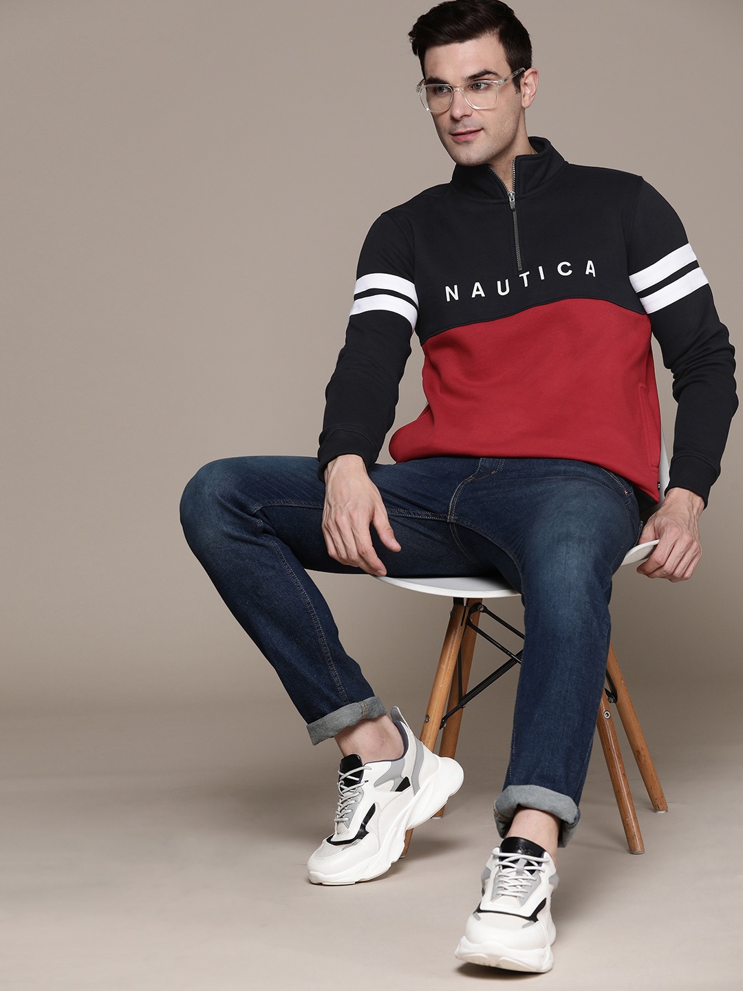 

Nautica Colourblocked Half Zipper Sweatshirt, Navy blue