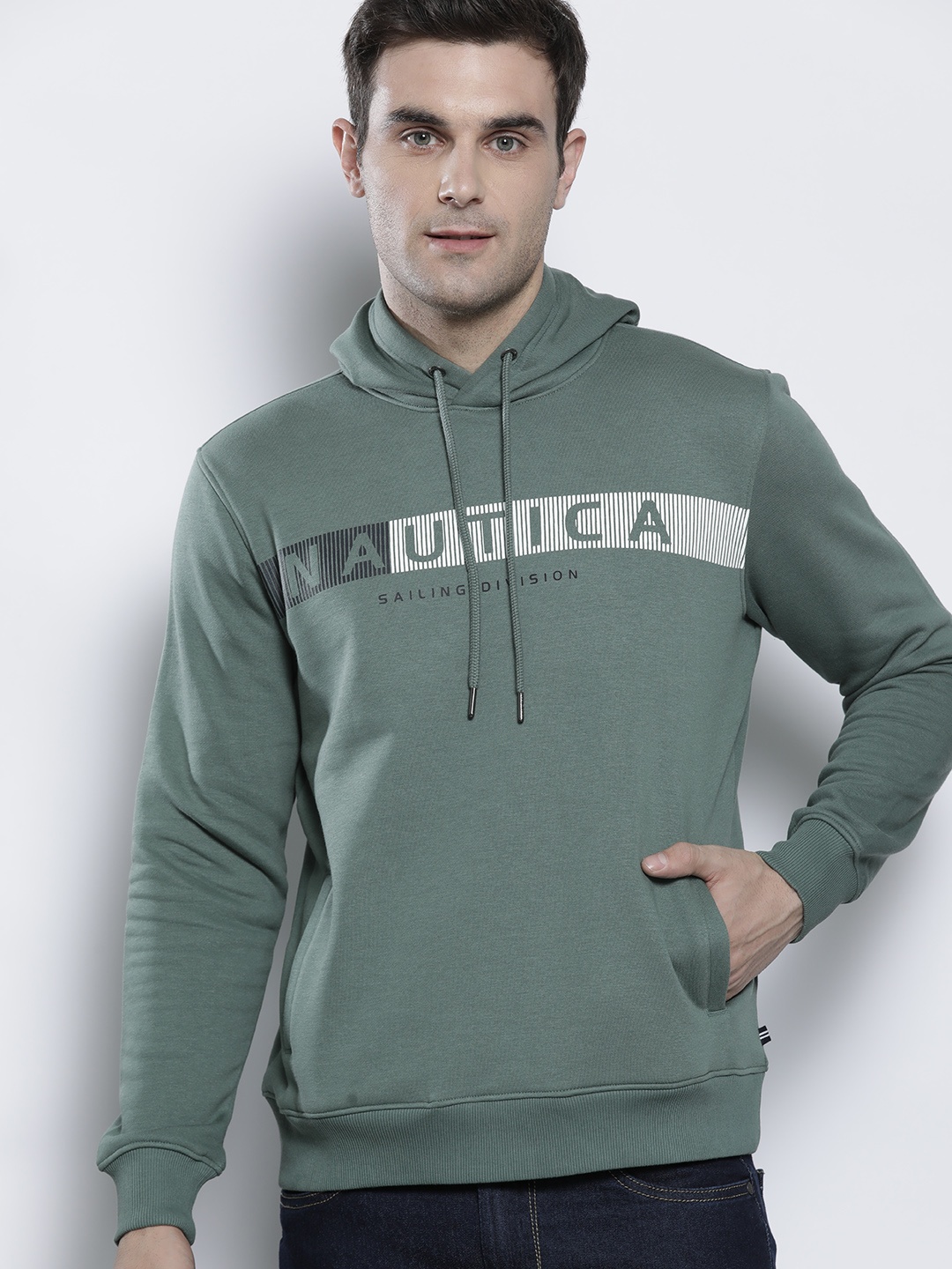 

Nautica Men Green Printed Hooded Sweatshirt