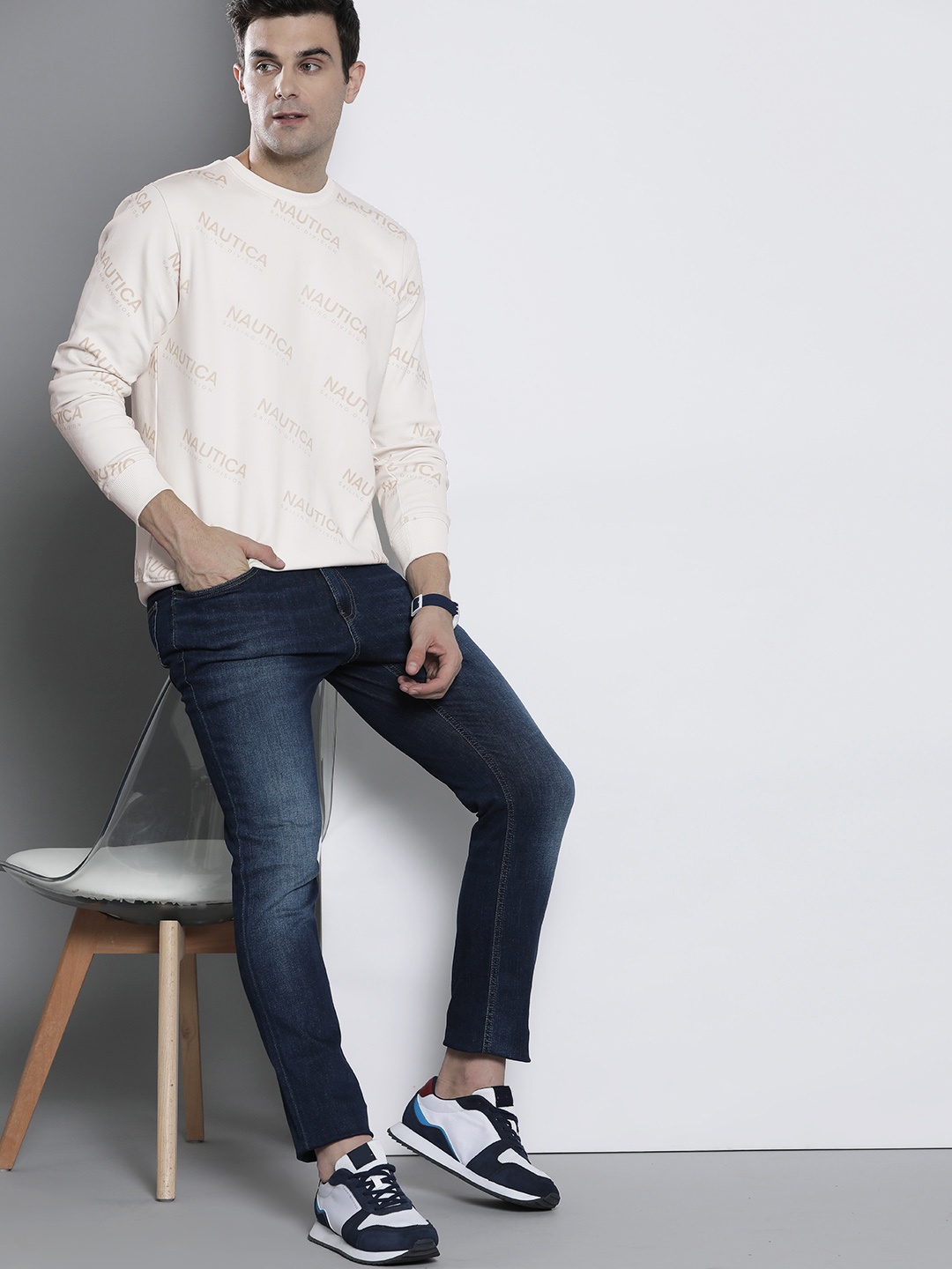 

Nautica Men Printed Sweatshirt, Cream