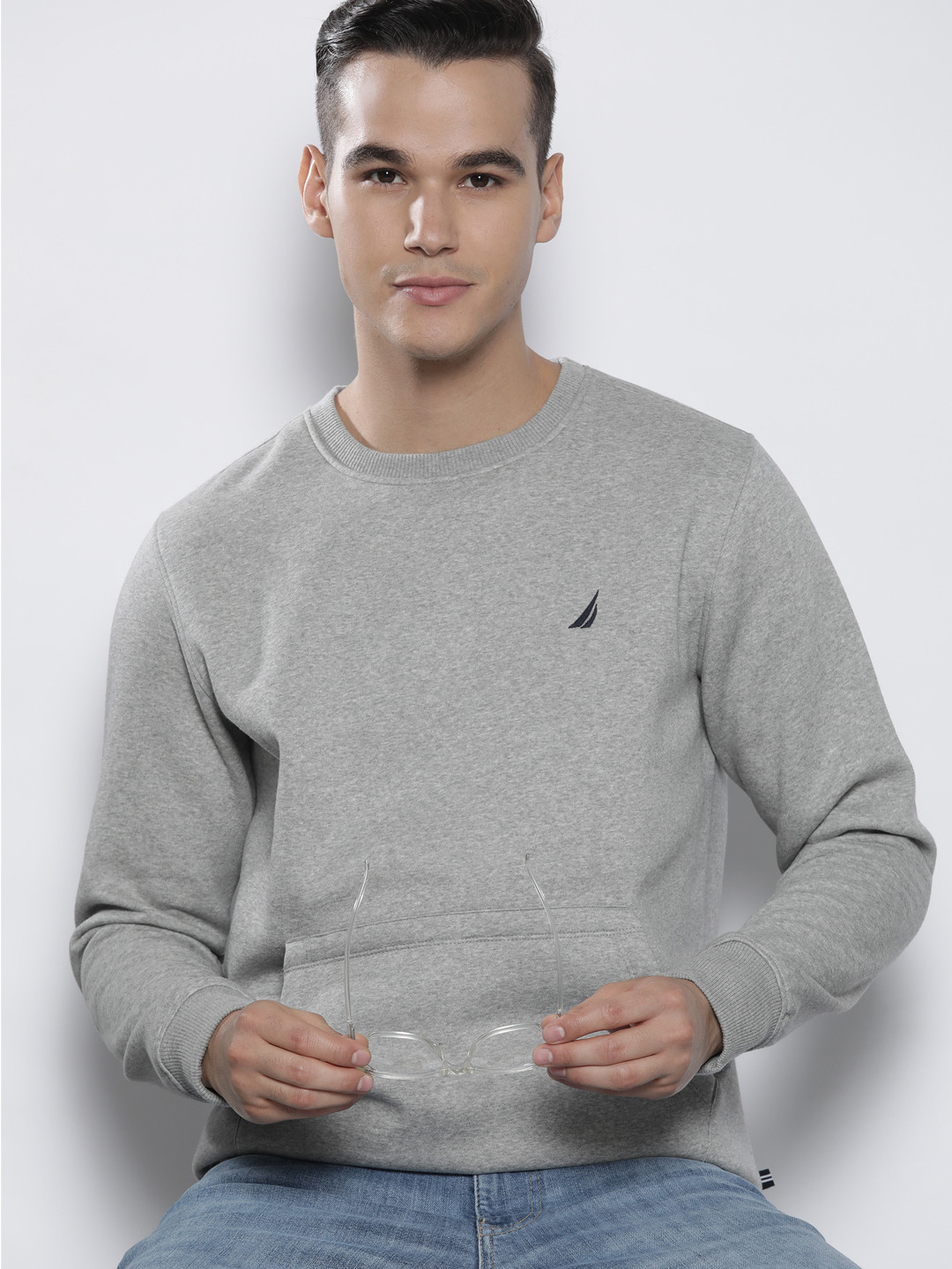 

Nautica Round Neck Sweatshirt, Grey melange