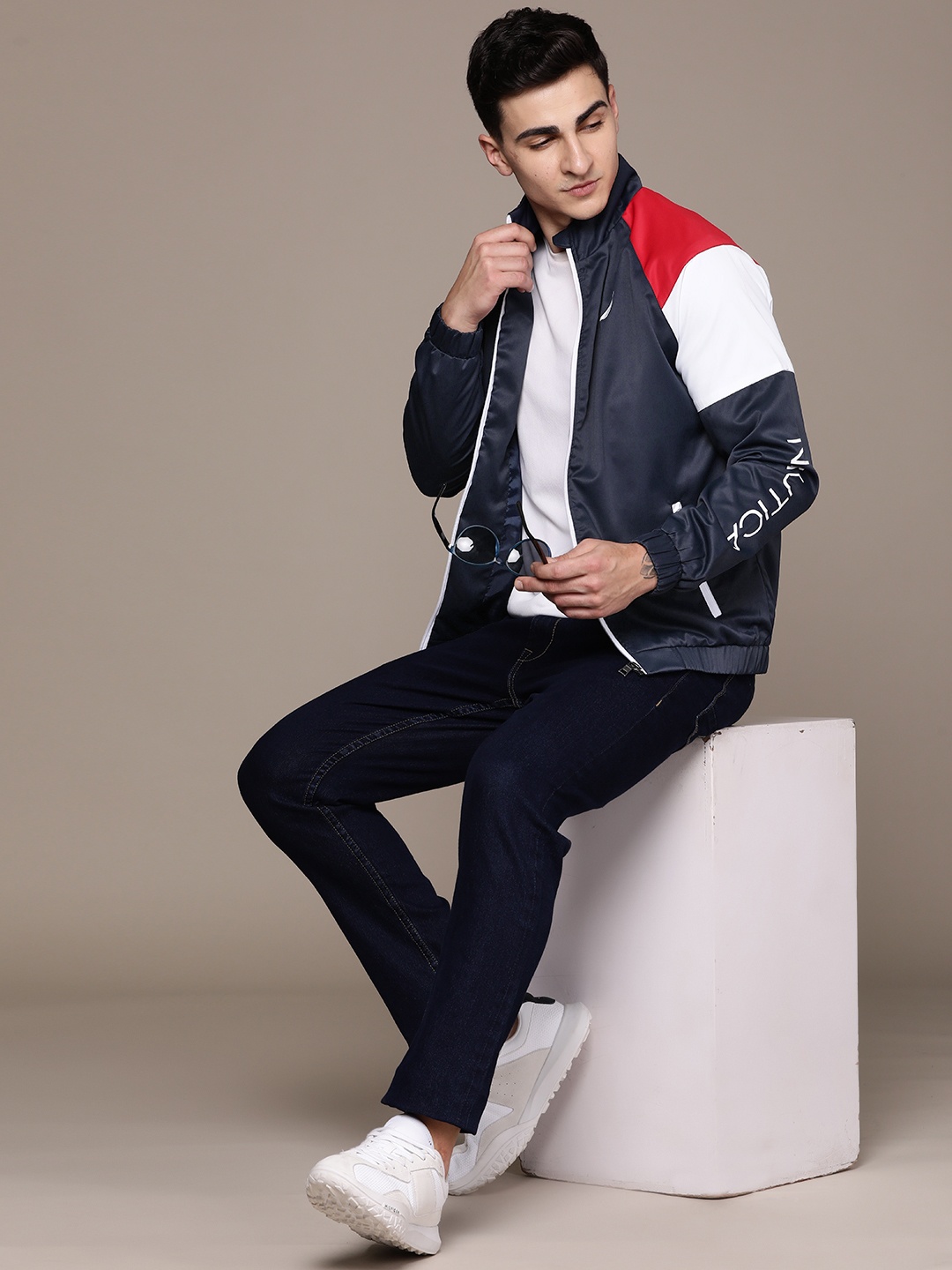 

Nautica Colourblocked Detail Bomber Jacket, Navy blue