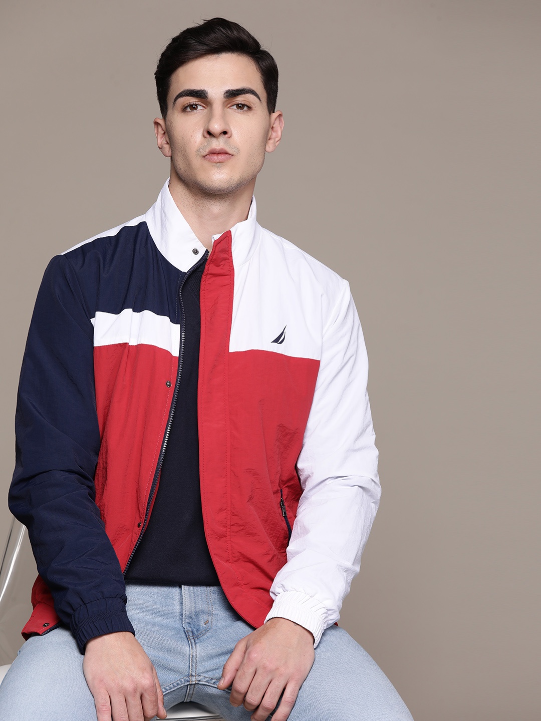 

Nautica Colourblocked Bomber Jacket, White
