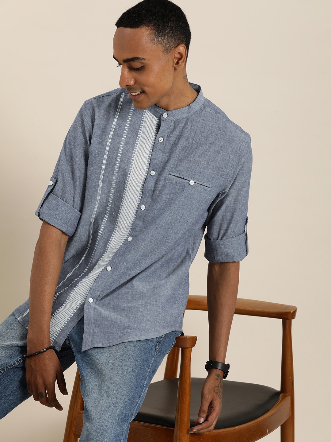 

Taavi Men Blue Opaque Casual Shirt