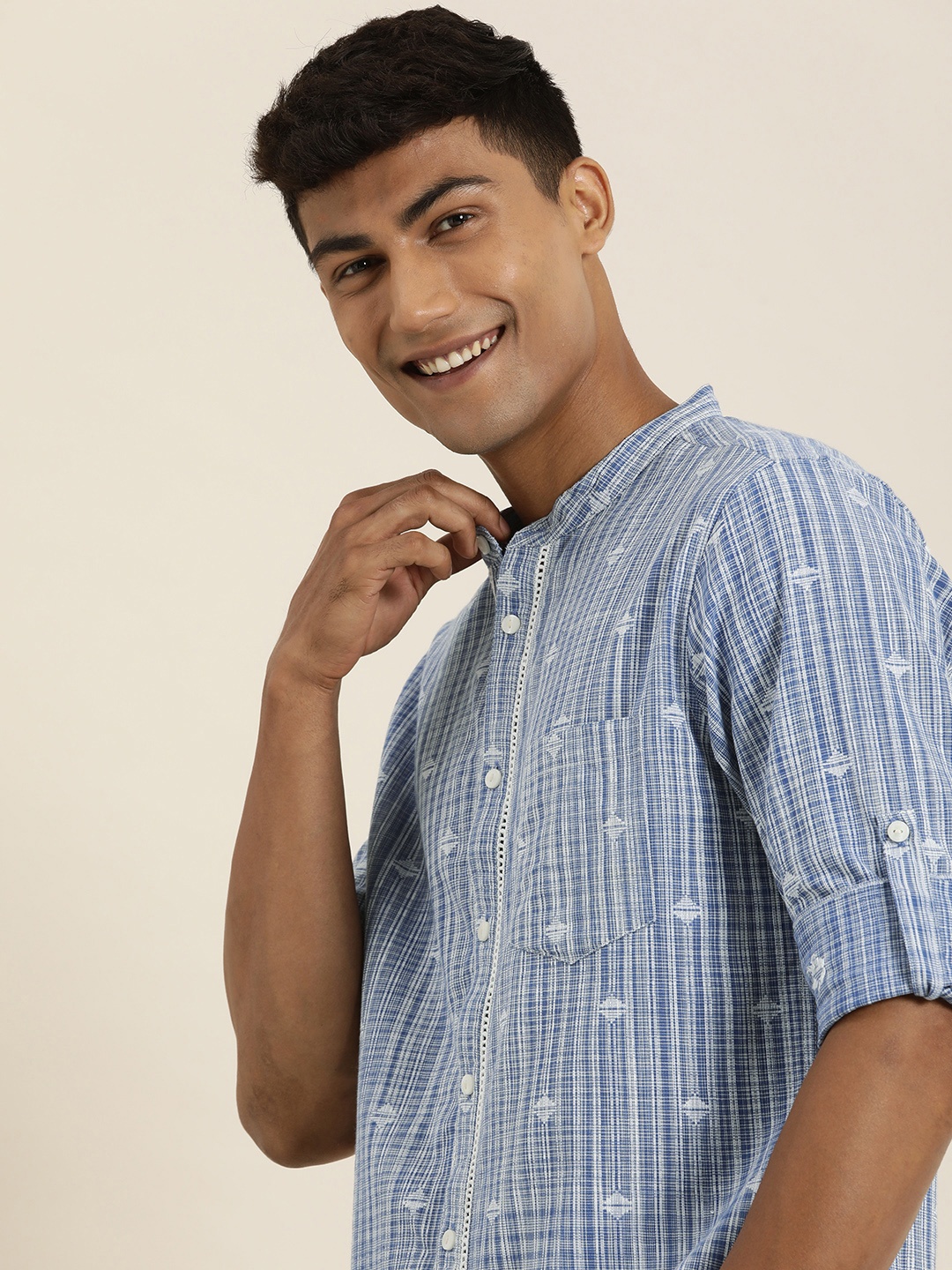 

Taavi Woven Legacy Textured Pure Cotton Casual Shirt, Blue