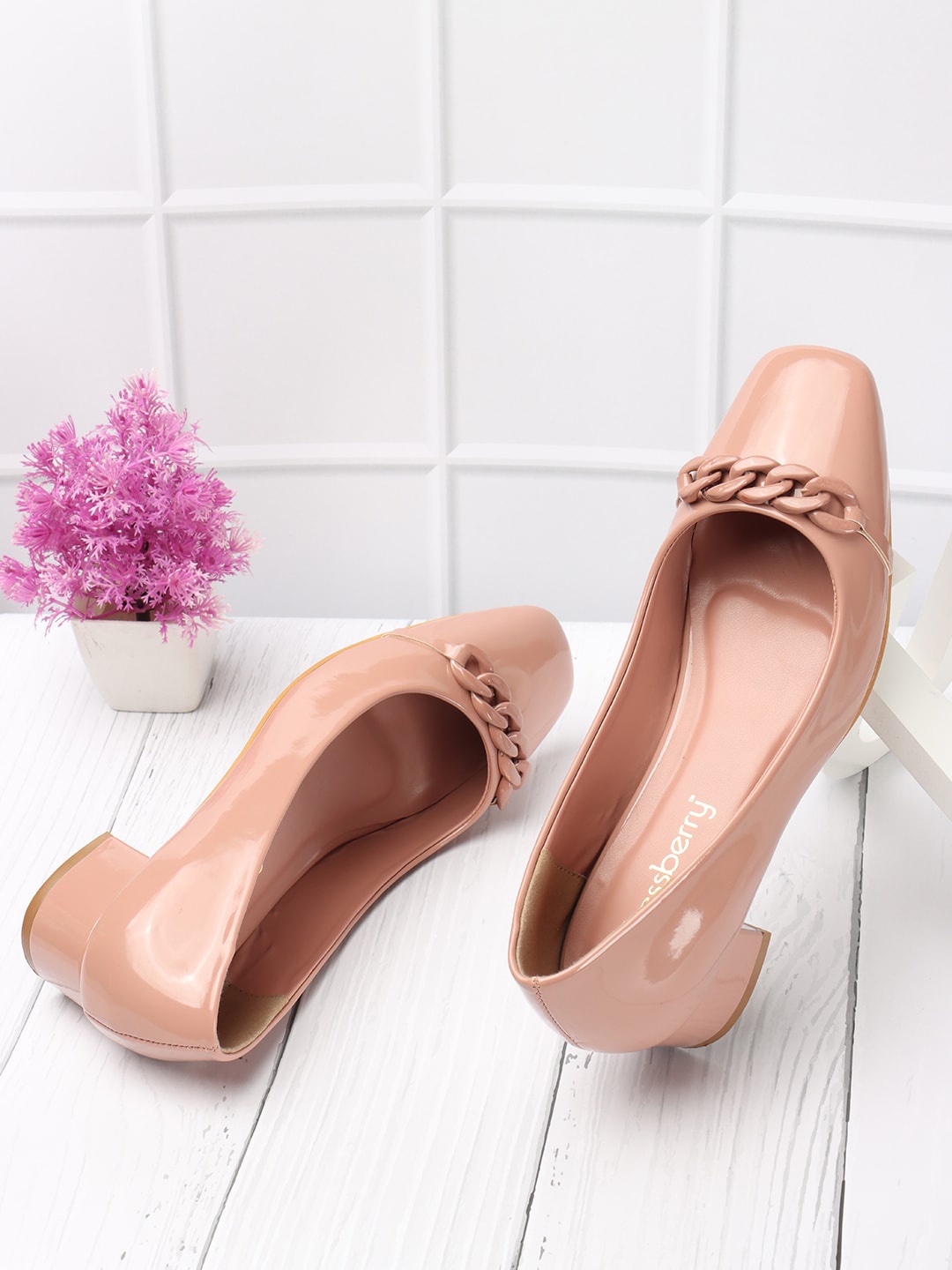 

DressBerry Pink Embellished Block Heel Pumps