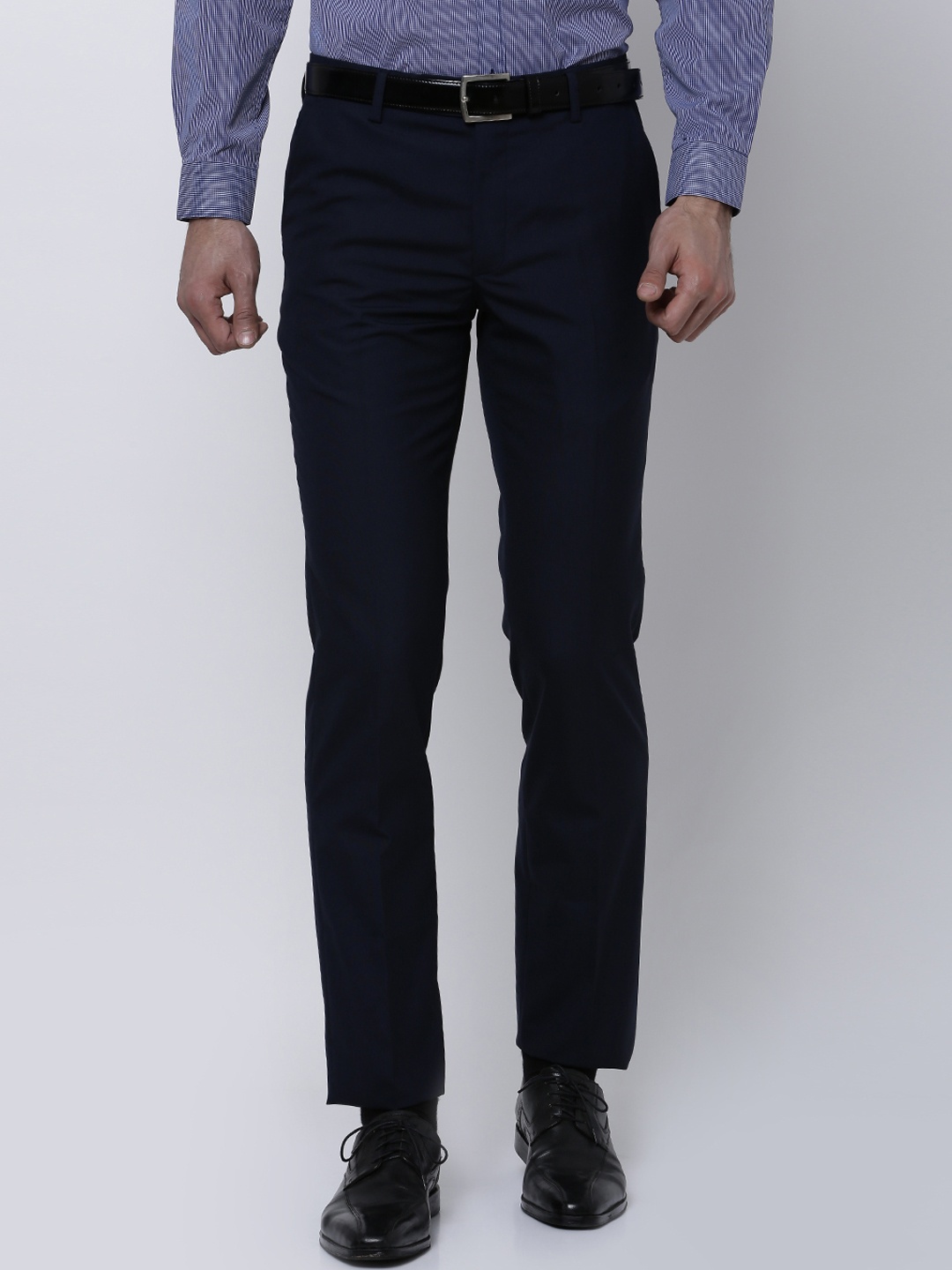 

Black coffee Men Navy Blue Regular Fit Solid Formal Trousers