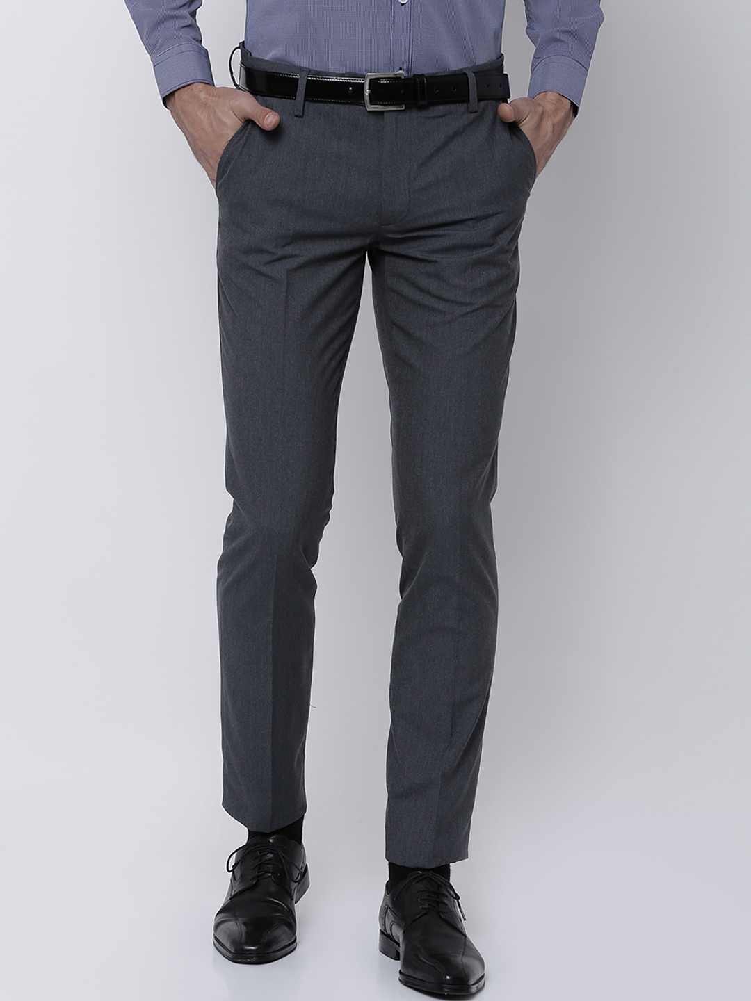 

Black coffee Men Grey Slim Fit Solid Formal Trousers