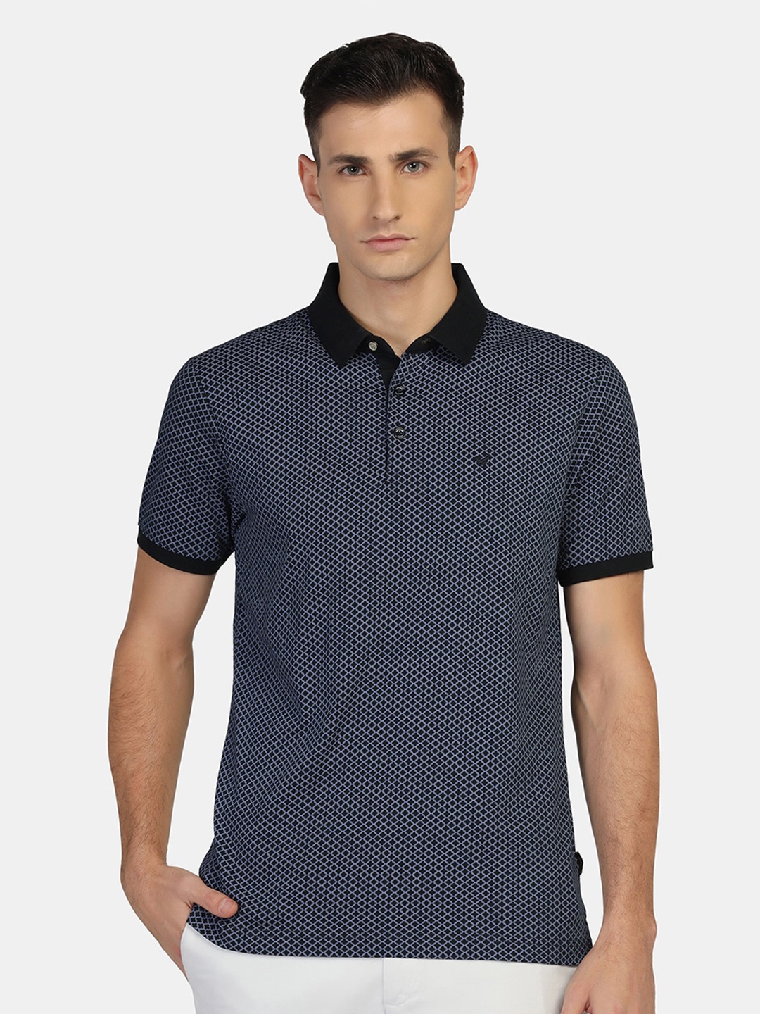 

Blackberrys Printed Polo Collar Slim Fit Pure Cotton T-shirt, Navy blue