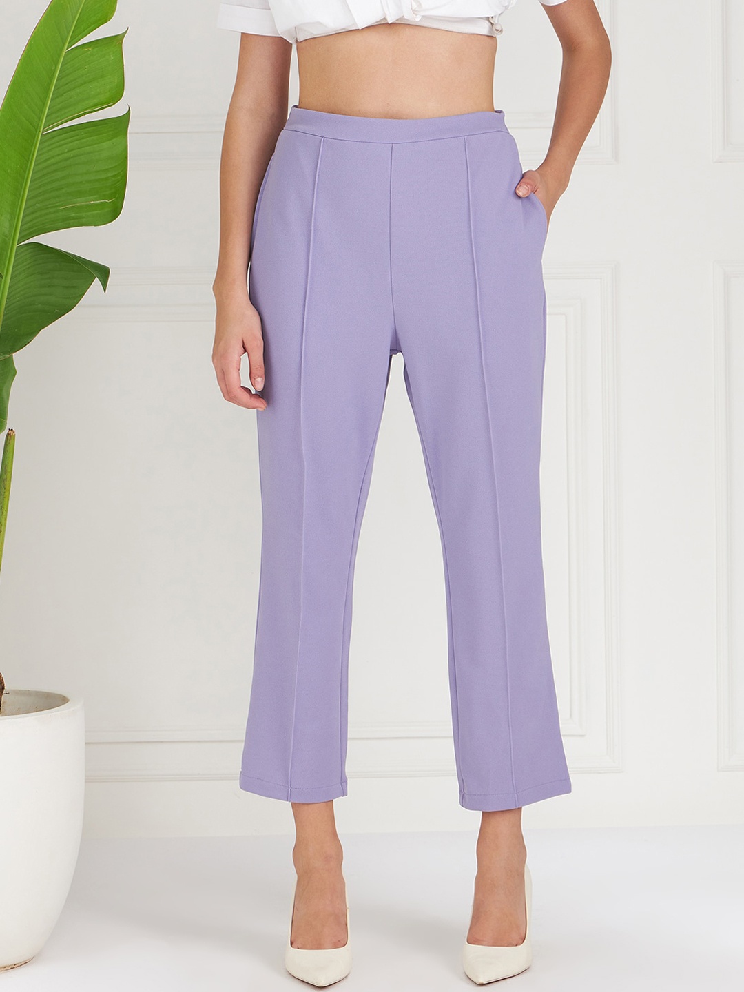 

Athena Immutable Women Lavender Original Straight Fit High-Rise Cropped Trousers