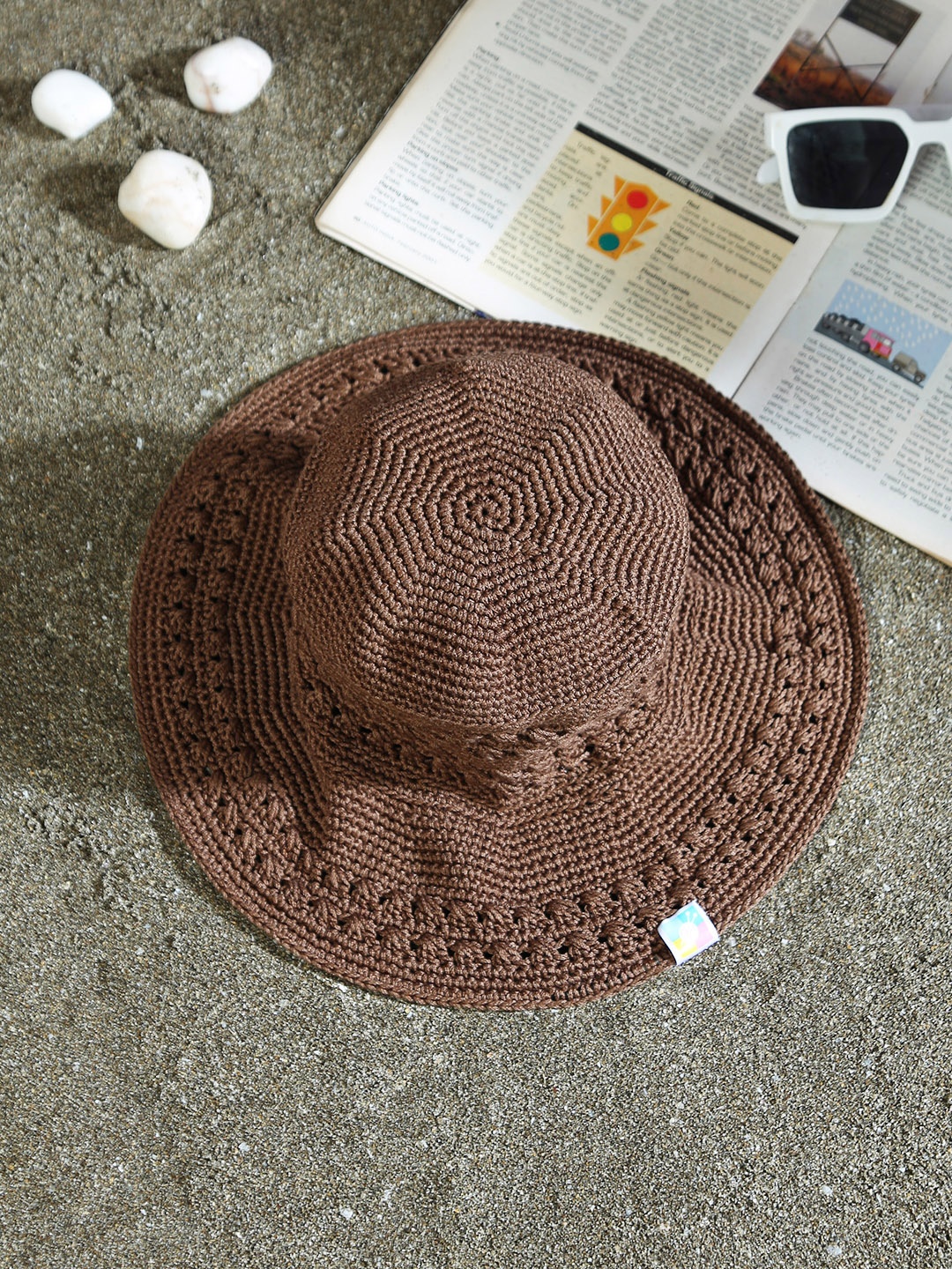 

Magic Needles Women Pure Cotton Crochet Sun Hat, Brown