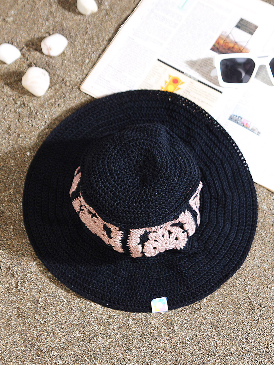 

Magic Needles Women Pure Cotton Granny Square Sun Hat, Black