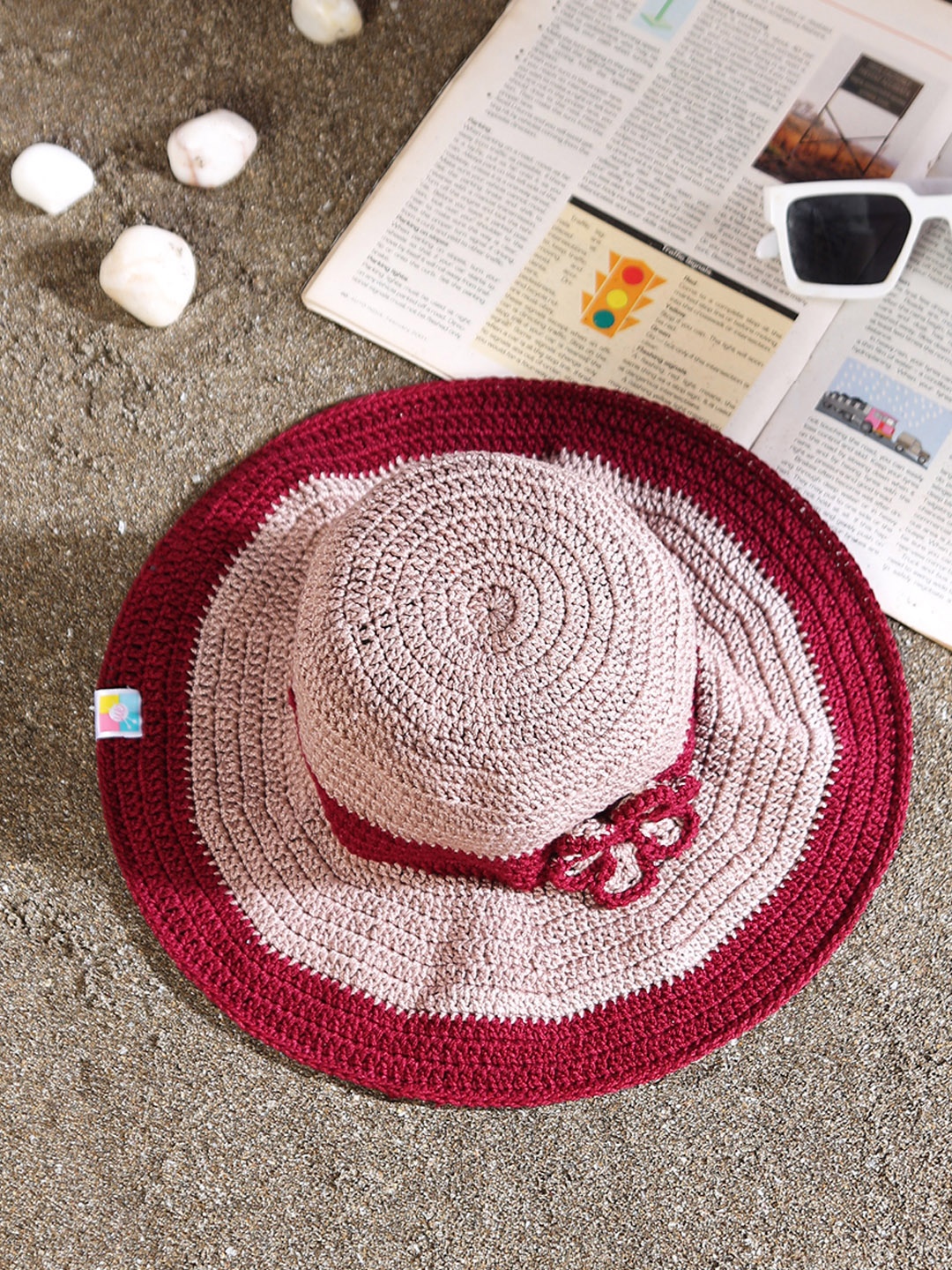 

Magic Needles Women Pure Cotton Woven Design Sun Hat, Beige