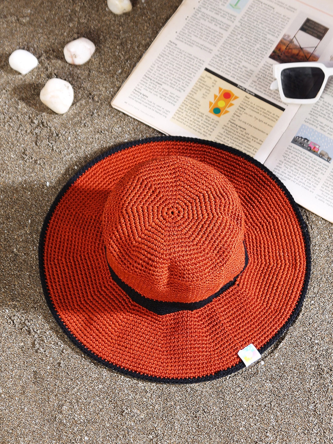 

Magic Needles Women Woven Design Pure Cotton Sun Hat, Red