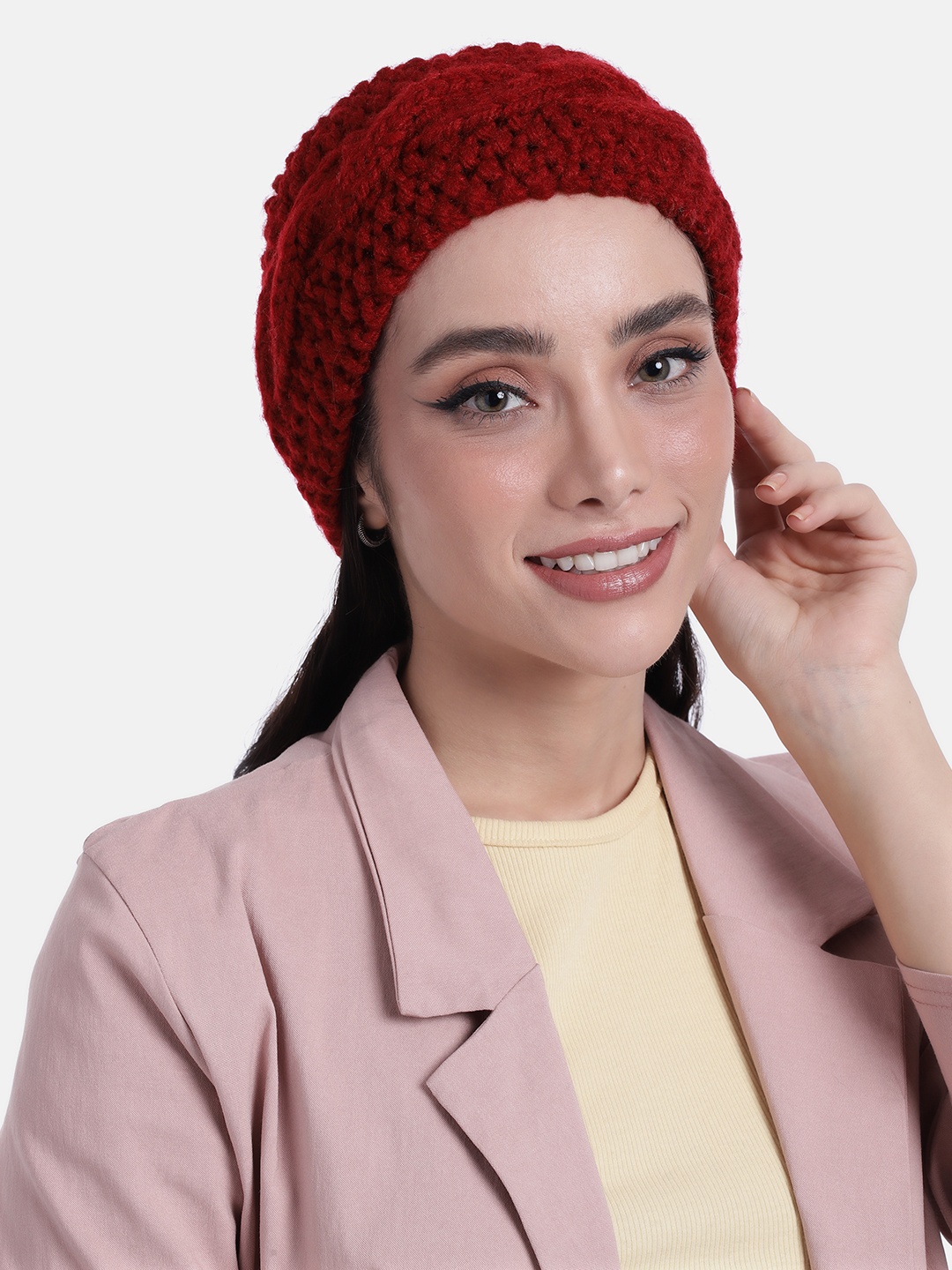 

Magic Needles Women Cable Knit Chill Wrap Headband, Maroon