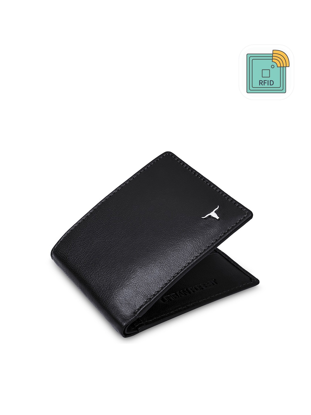 

URBAN FOREST Men Leather RFID Two Fold Wallet, Black