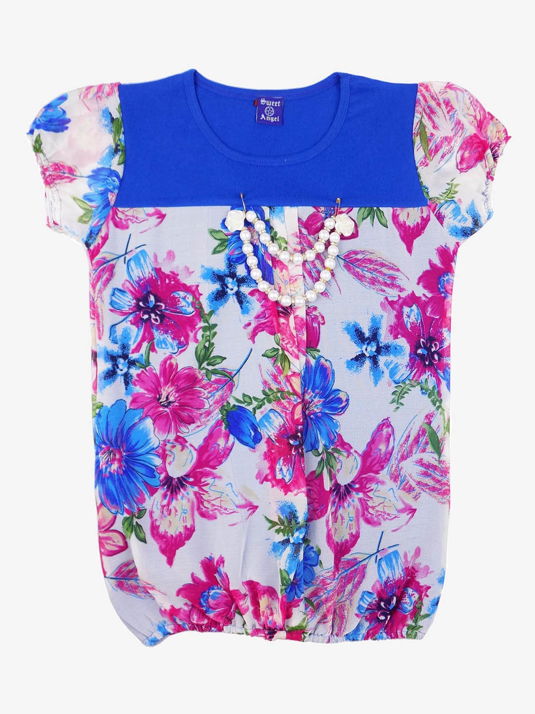 

Fashionable Floral Printed Puff Sleeve Top, White
