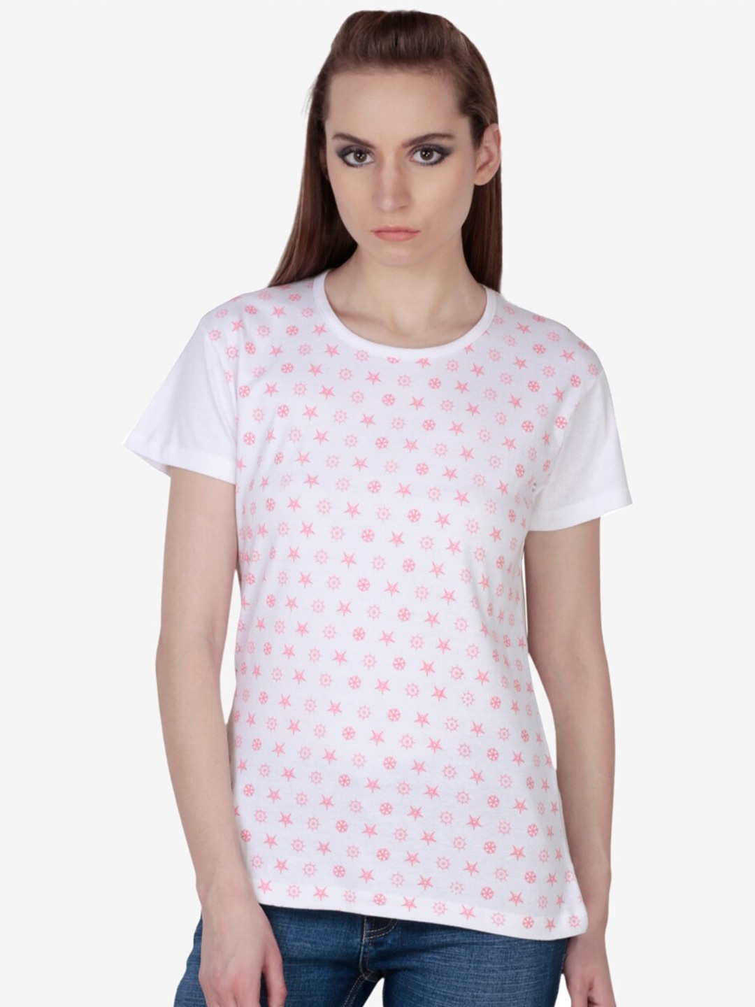 

Fashionable Conversational Printed Cotton T-shirt, White