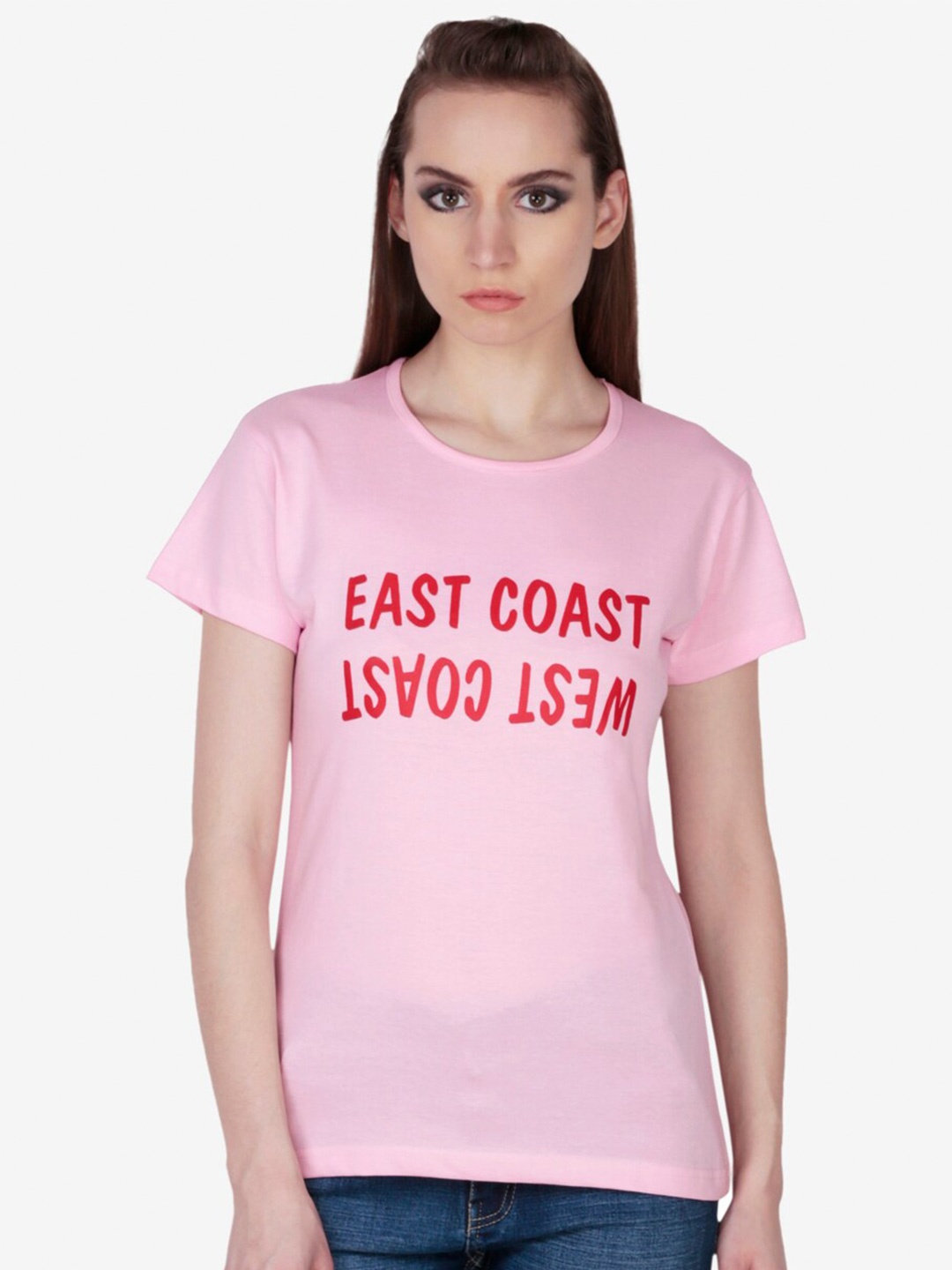 

Fashionable Typography Printed Cotton T-shirt, Pink