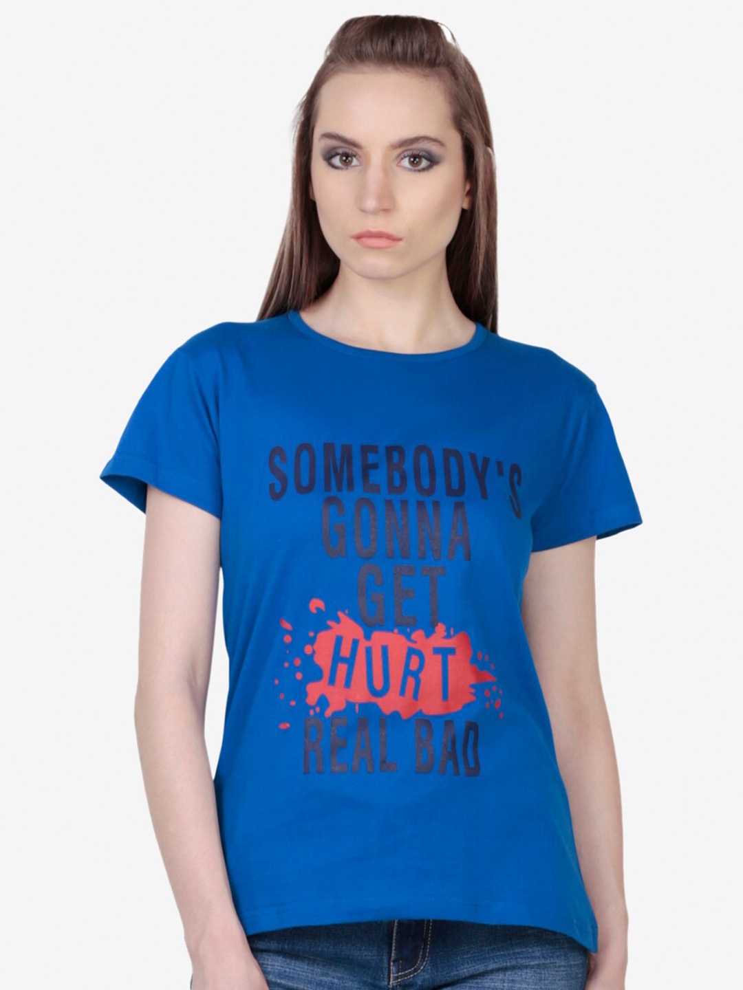 

Fashionable Typography Printed Cotton T-shirt, Blue