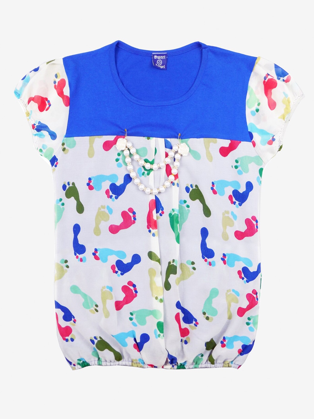

Fashionable Conversational Printed Puff Sleeves Blouson Top, Blue