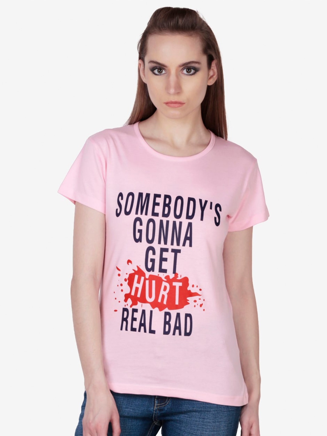 

Fashionable Typography Printed Round Neck Cotton T-Shirt, Pink
