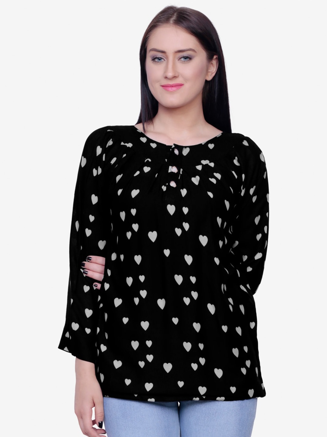 

Fashionable Conversational Printed Cotton Top, Black