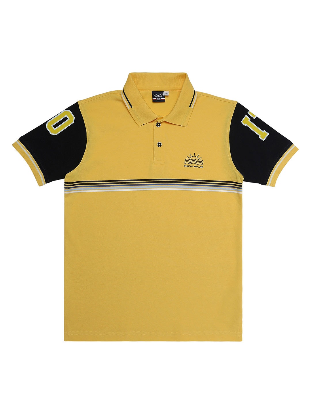 

CAVIO Boys Colourblocked Polo Collar Cotton T-shirt, Yellow