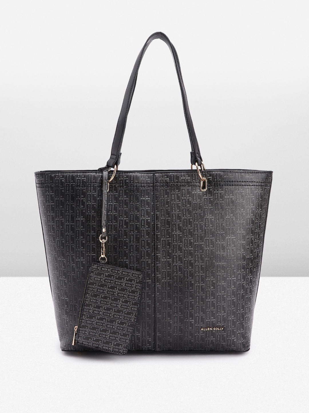 

Allen Solly Brand Logo Printed Oversized Structured Shoulder Bag with Pouch, Black