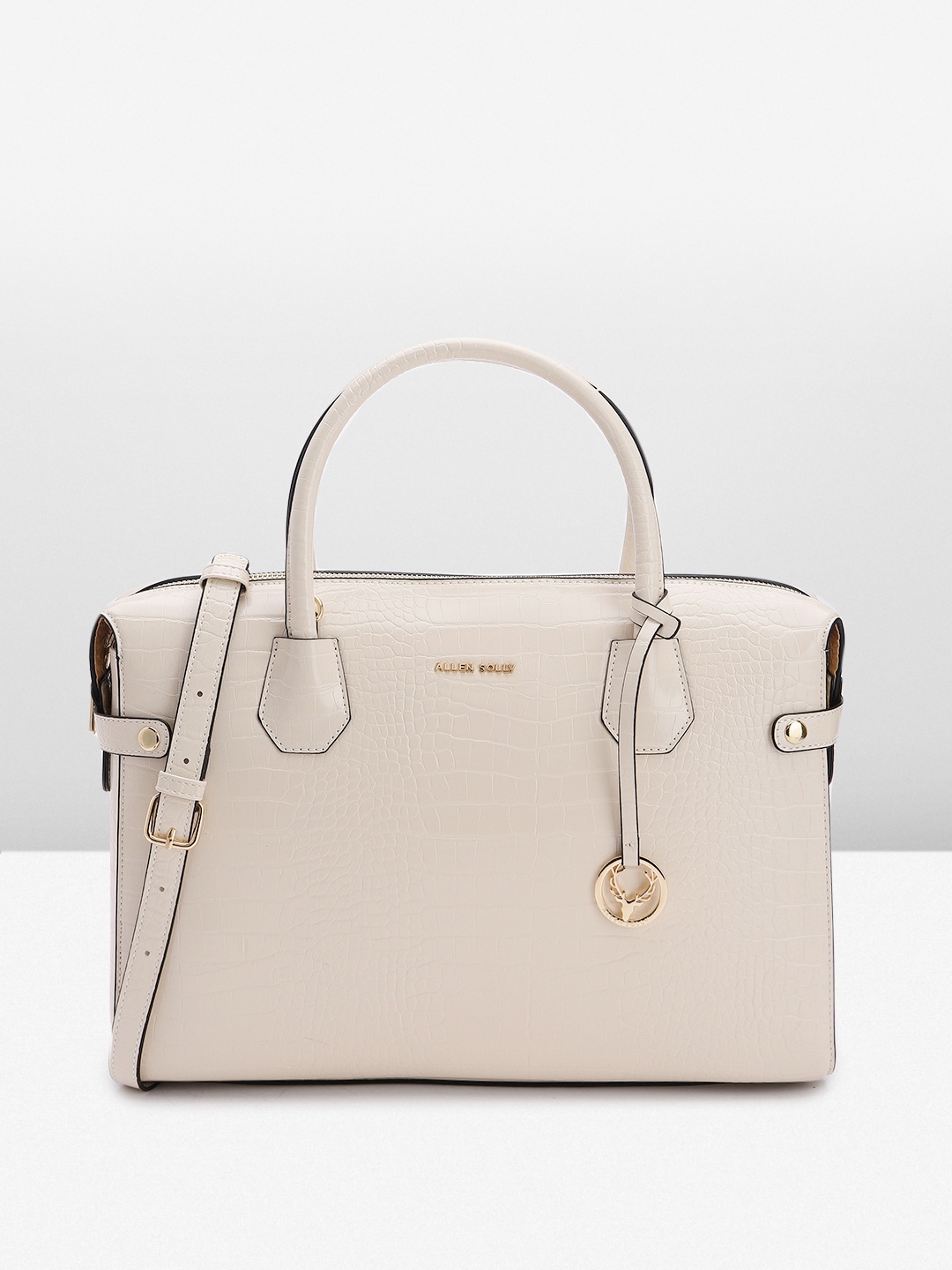 

Allen Solly Crocodile Textured PU Structured Laptop Handheld Bag with Tasselled Detail, Off white