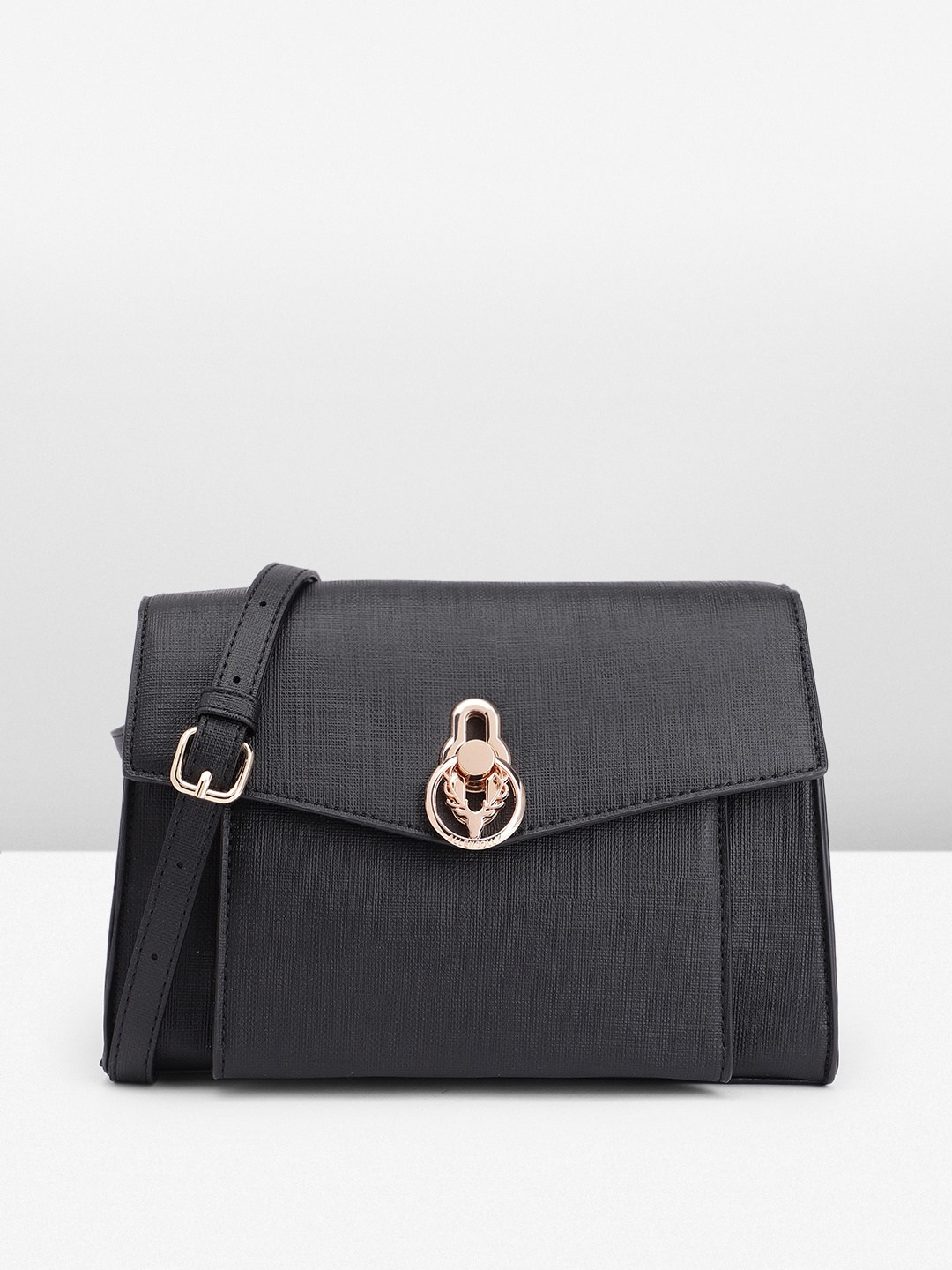 

Allen Solly Textured PU Structured Sling Bag, Black