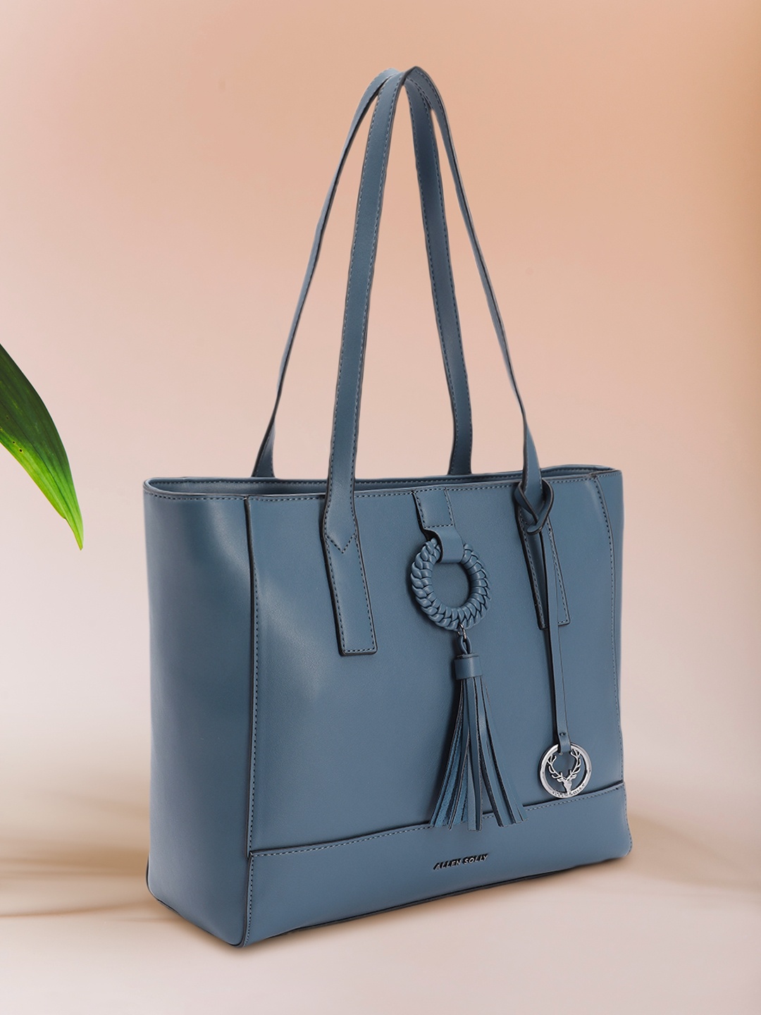 

Allen Solly Solid PU Structured Shoulder Bag with Fringed & Brand Logo Tasselled Detail, Blue