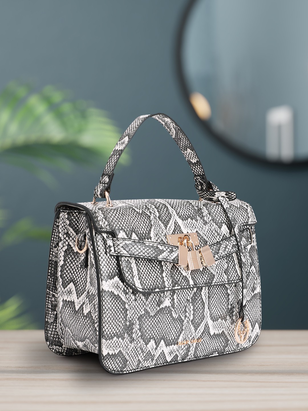 

Allen Solly Animal Print Satchel, Black
