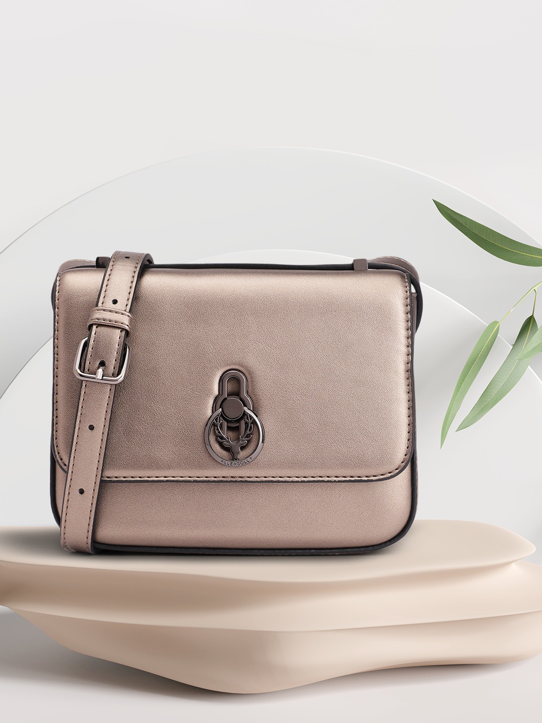 

Allen Solly Solid PU Regular Structured Sling Bag, Bronze