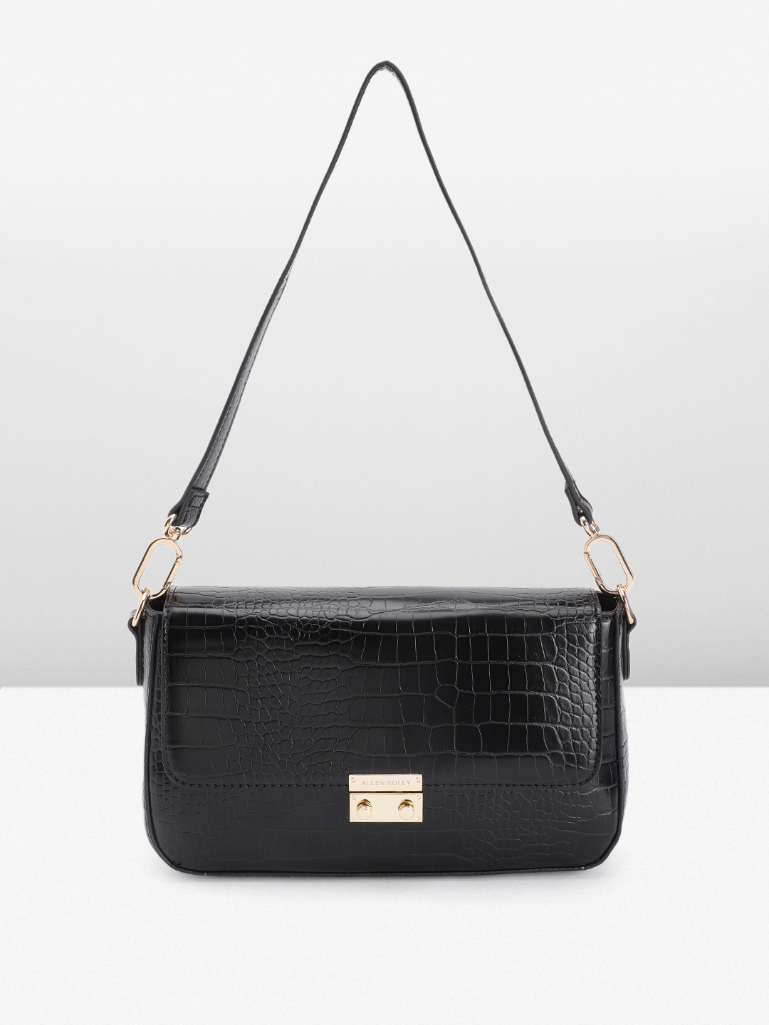 

Allen Solly Crocodile Textured PU Structured Shoulder Bag, Black