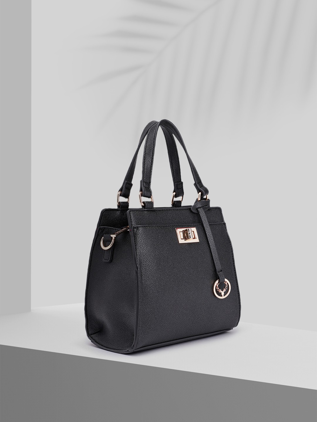 

Allen Solly Textured PU Structured Handheld Bag With Brand Logo Tasselled Detail, Black