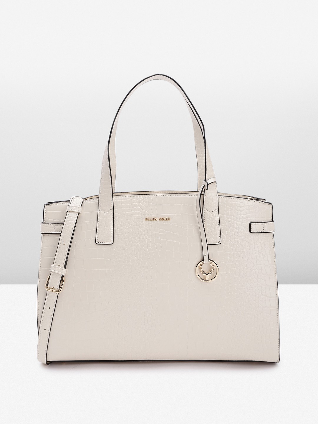 

Allen Solly Crocodile Textured PU Structured Laptop Handheld Bag with Tasselled Detail, Off white