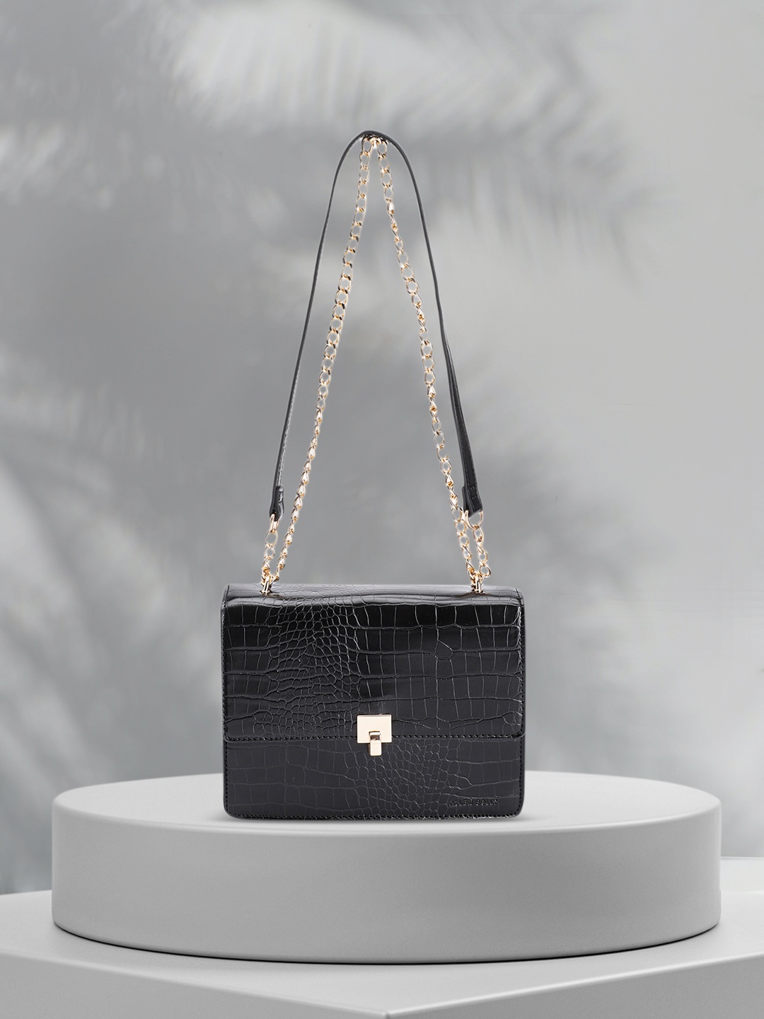

Allen Solly Crocodile Textured PU Structured Shoulder Bag, Black