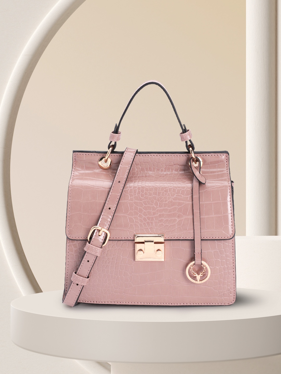 

Allen Solly Animal Textured Structured Satchel, Mauve