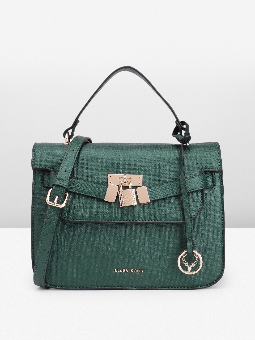 

Allen Solly Textured PU Structured Satchel With Lock Embellished & Tasselled Detail, Green